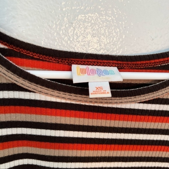 LuLaRoe Carly Dress Ribbed Orange Brown Stripes - Picture 6 of 10